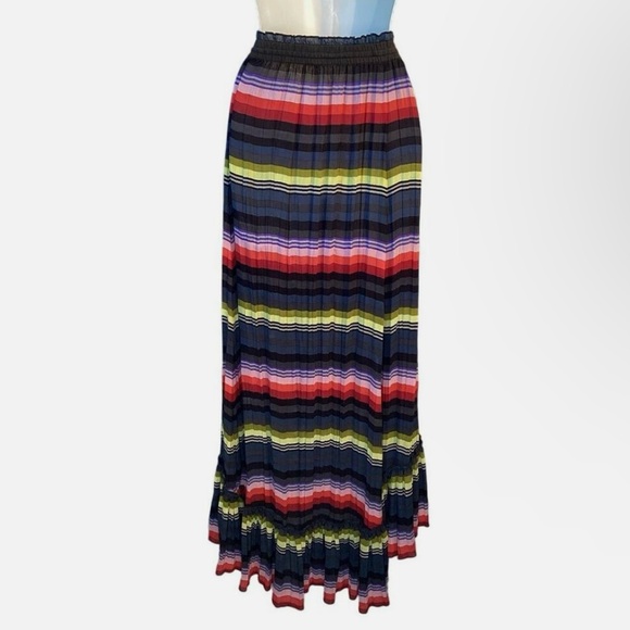 Free People High-Low Maxi Skirt MultiColor Accordion Elastic Waist - Picture 4 of 8